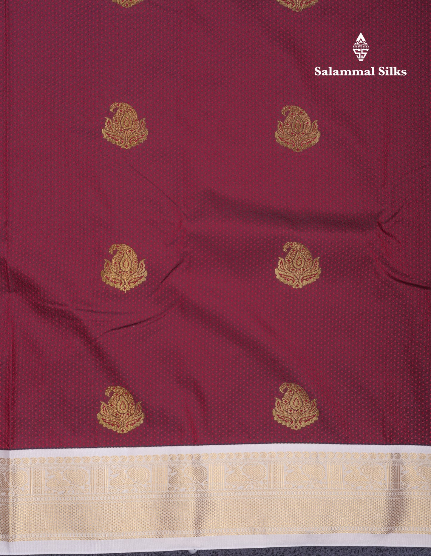 Beautiful Dark Maroon Semi Silk Saree With Contrast Cream Sandal Traditional Border
