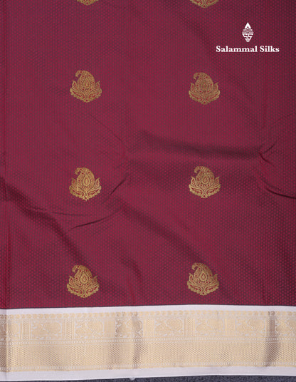 Beautiful Dark Maroon Semi Silk Saree With Contrast Cream Sandal Traditional Border