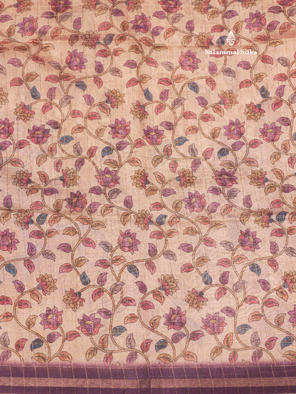 Fancy Cotton Mix Saree MultiColour Body Checks With Floral Kalamkari Blouse