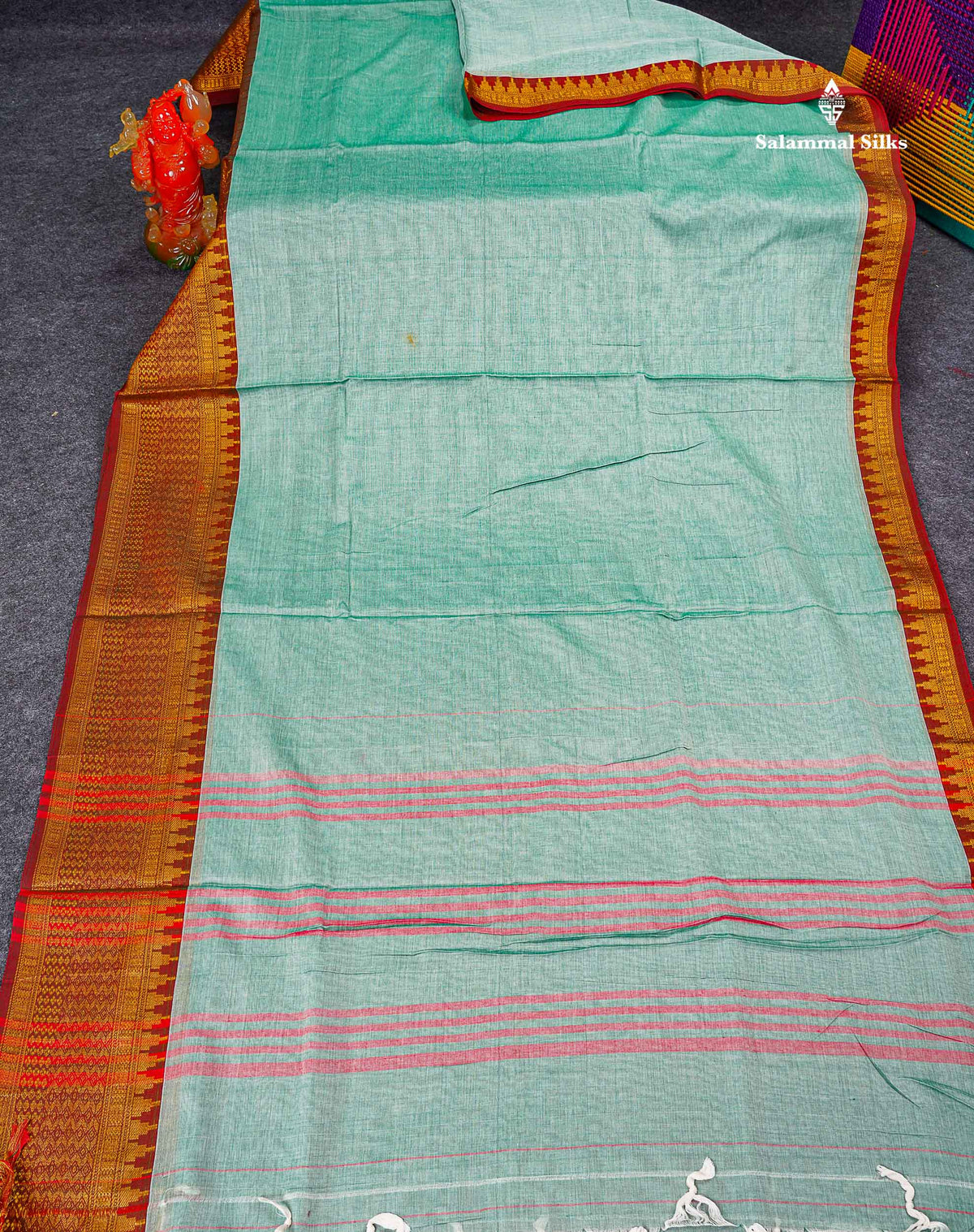 9 Yards Beautiful Pastal Blue Pure Cotton Saree With Brown Border