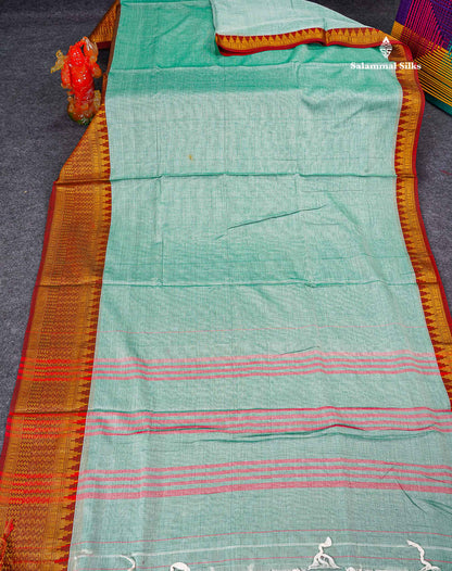 9 Yards Beautiful Pastal Blue Pure Cotton Saree With Brown Border