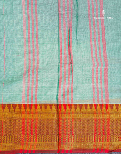 9 Yards Beautiful Pastal Blue Pure Cotton Saree With Brown Border