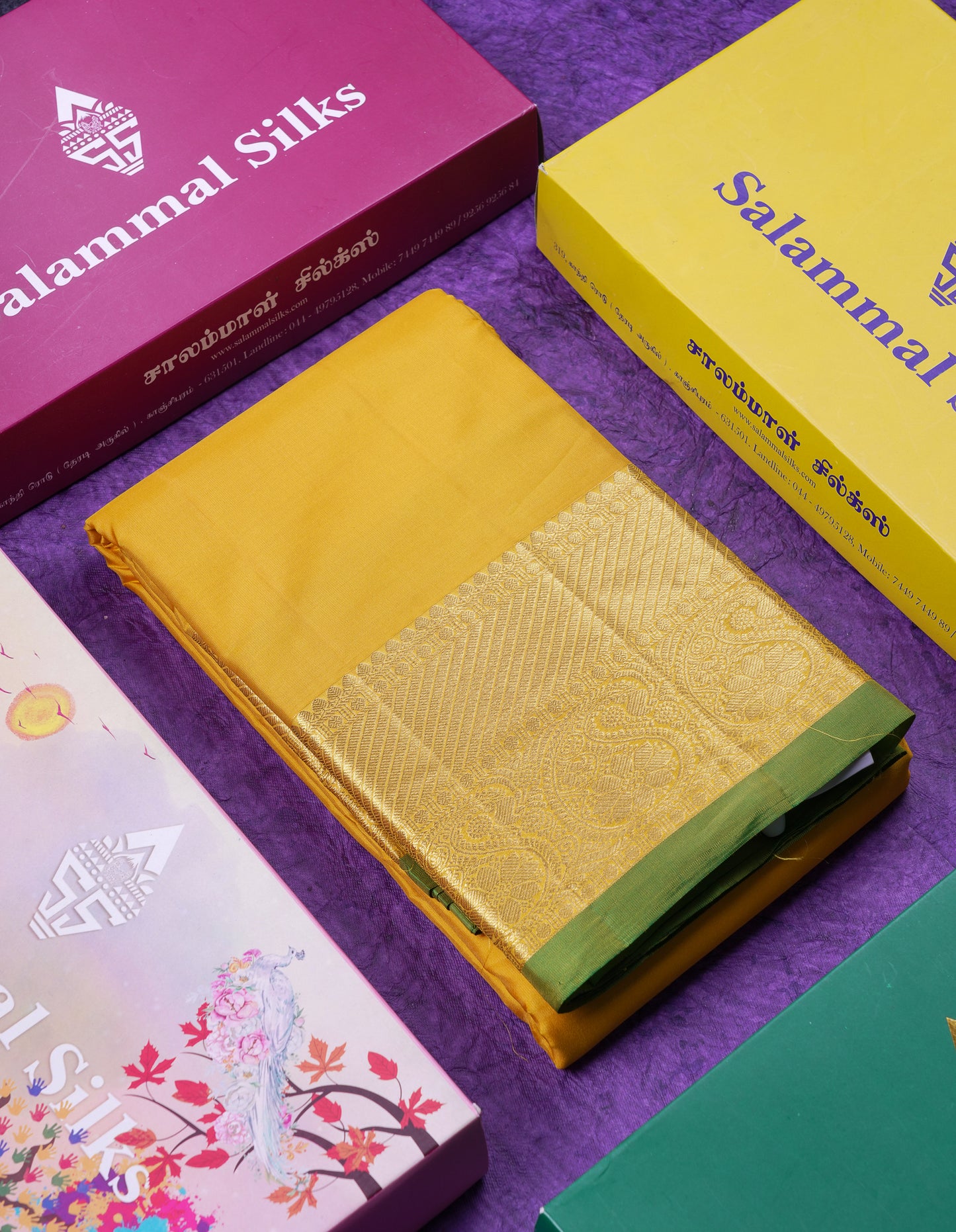 Beautiful Yellow Plain Pure Kanjivaram Silk Saree With Traditional Border