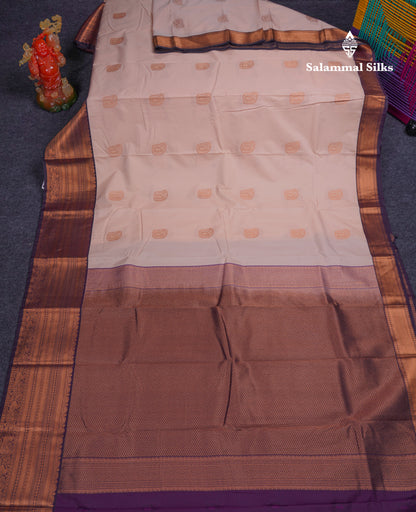 Beautiful Peach Semi Silk Saree With Contrast Dark Violet Traditional Evening Morning Border