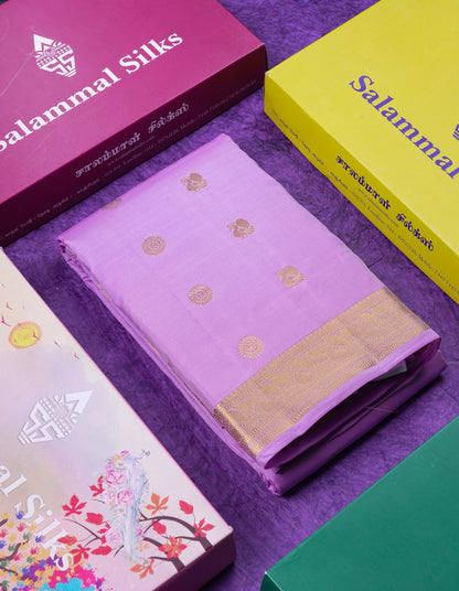 Beautiful Lavender Puremix Silk Saree With Traditional Small Border