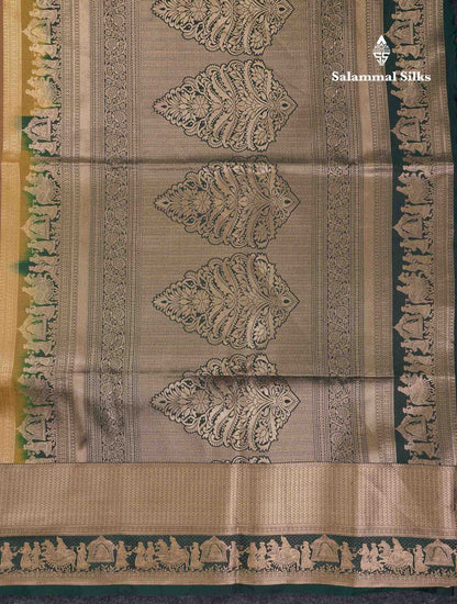 Beautiful Dark Purple Silver & Gold Zari  Semi Soft Silk Saree With Contrast Bottle Green Traditional Pallaku  Evening Morning Border
