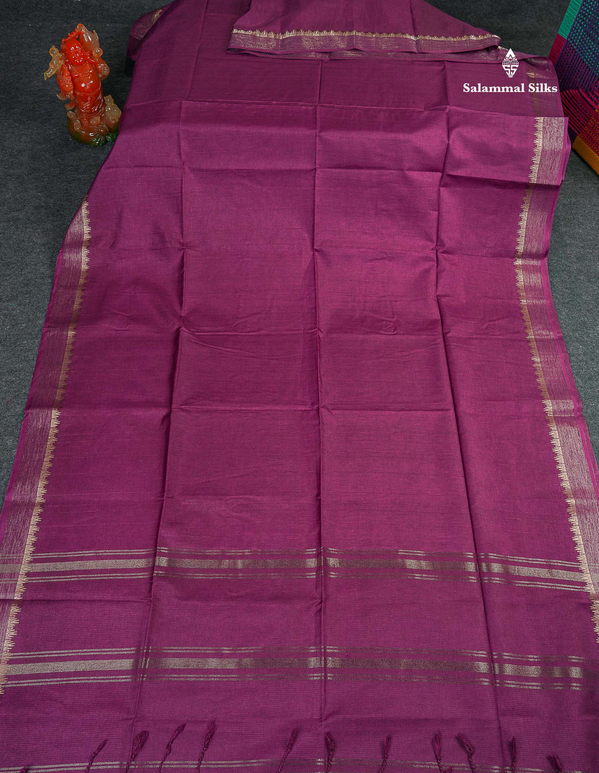 Semi Tussar Saree - Magenta Colour Plain Body With Fancy Border 