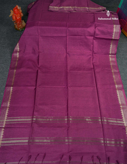 Semi Tussar Saree - Magenta Colour Plain Body With Fancy Border 