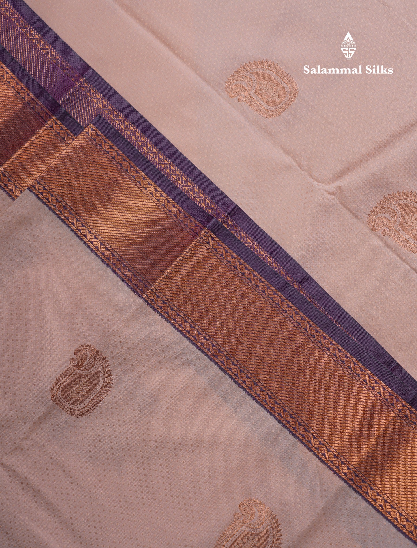 Beautiful Peach Semi Silk Saree With Contrast Dark Violet Traditional Evening Morning Border