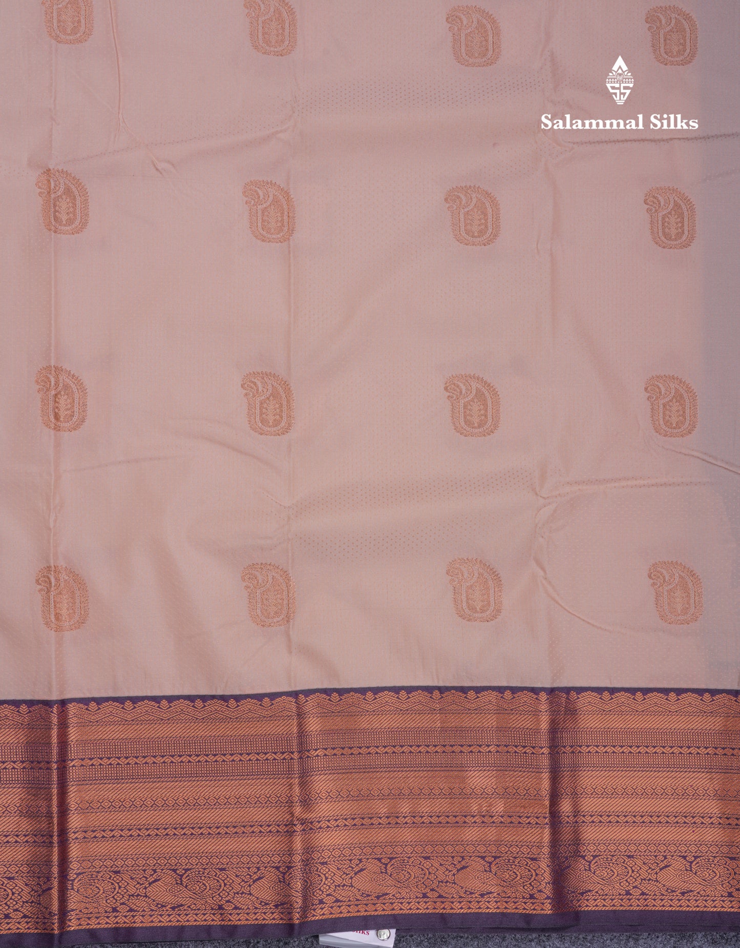 Beautiful Peach Semi Silk Saree With Contrast Dark Violet Traditional Evening Morning Border