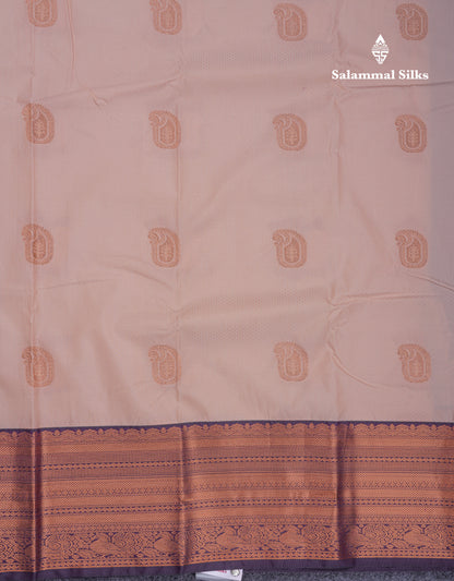 Beautiful Peach Semi Silk Saree With Contrast Dark Violet Traditional Evening Morning Border