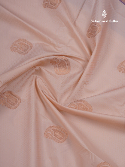Beautiful Peach Semi Silk Saree With Contrast Dark Violet Traditional Evening Morning Border