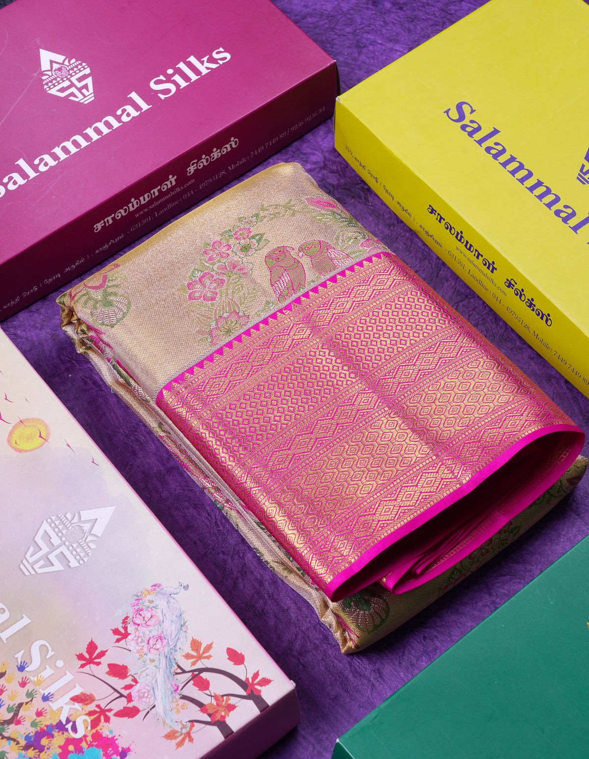 Beautiful Gold Tissue Bridal Pure Kanjivaram Silk Saree With Contrast Pink Traditional Border