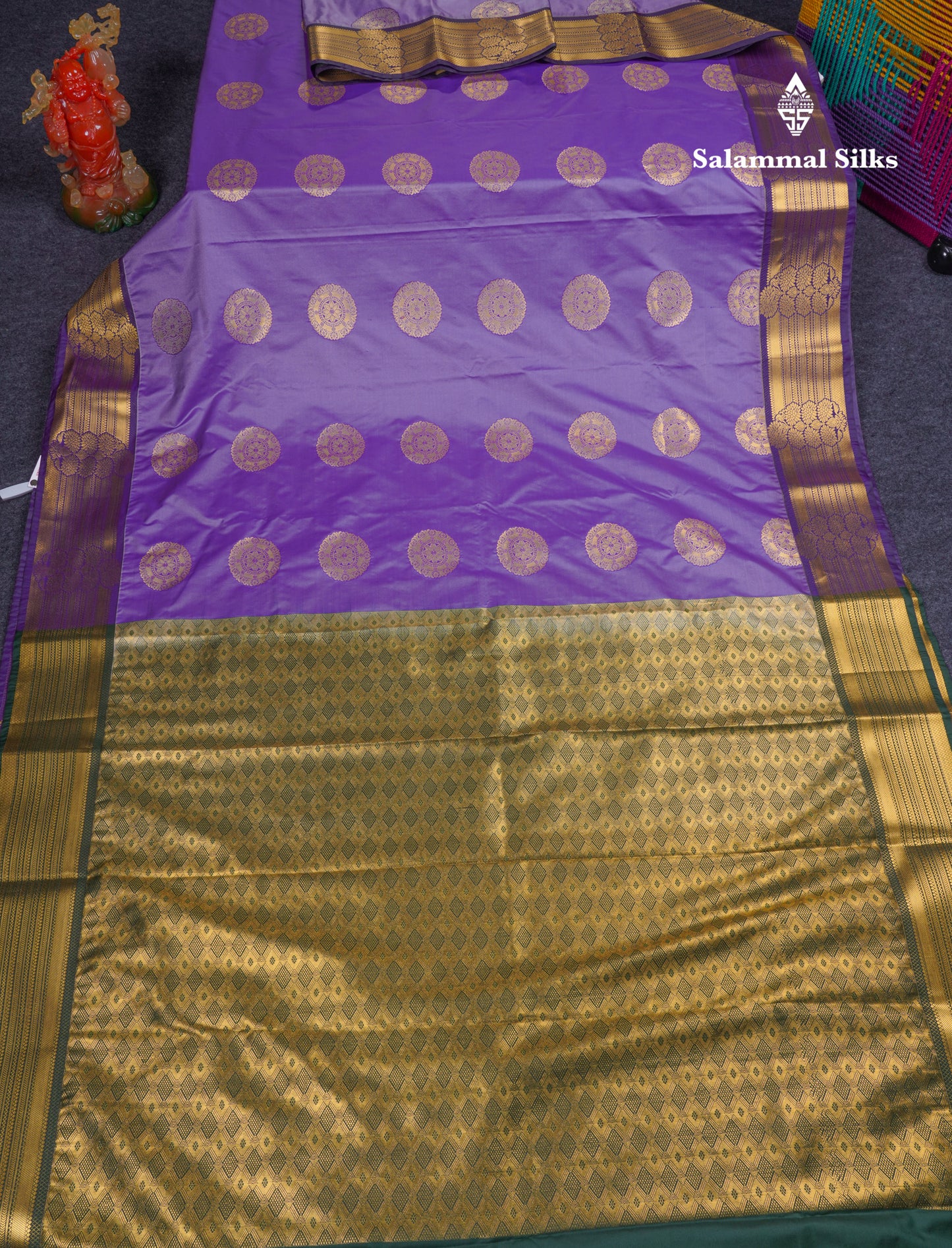 Beautiful Lavender Semi Silk Saree With Contrast Bottle Green Blouse