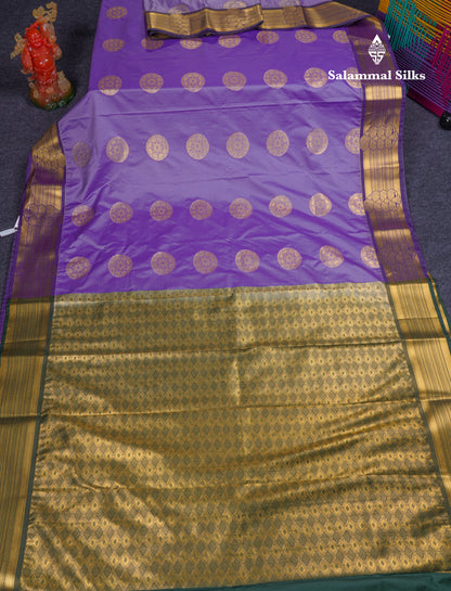 Beautiful Lavender Semi Silk Saree With Contrast Bottle Green Blouse