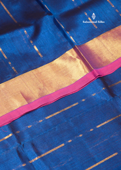 Blue Colour Pure Silk Cotton Saree With Contrast Pink Border