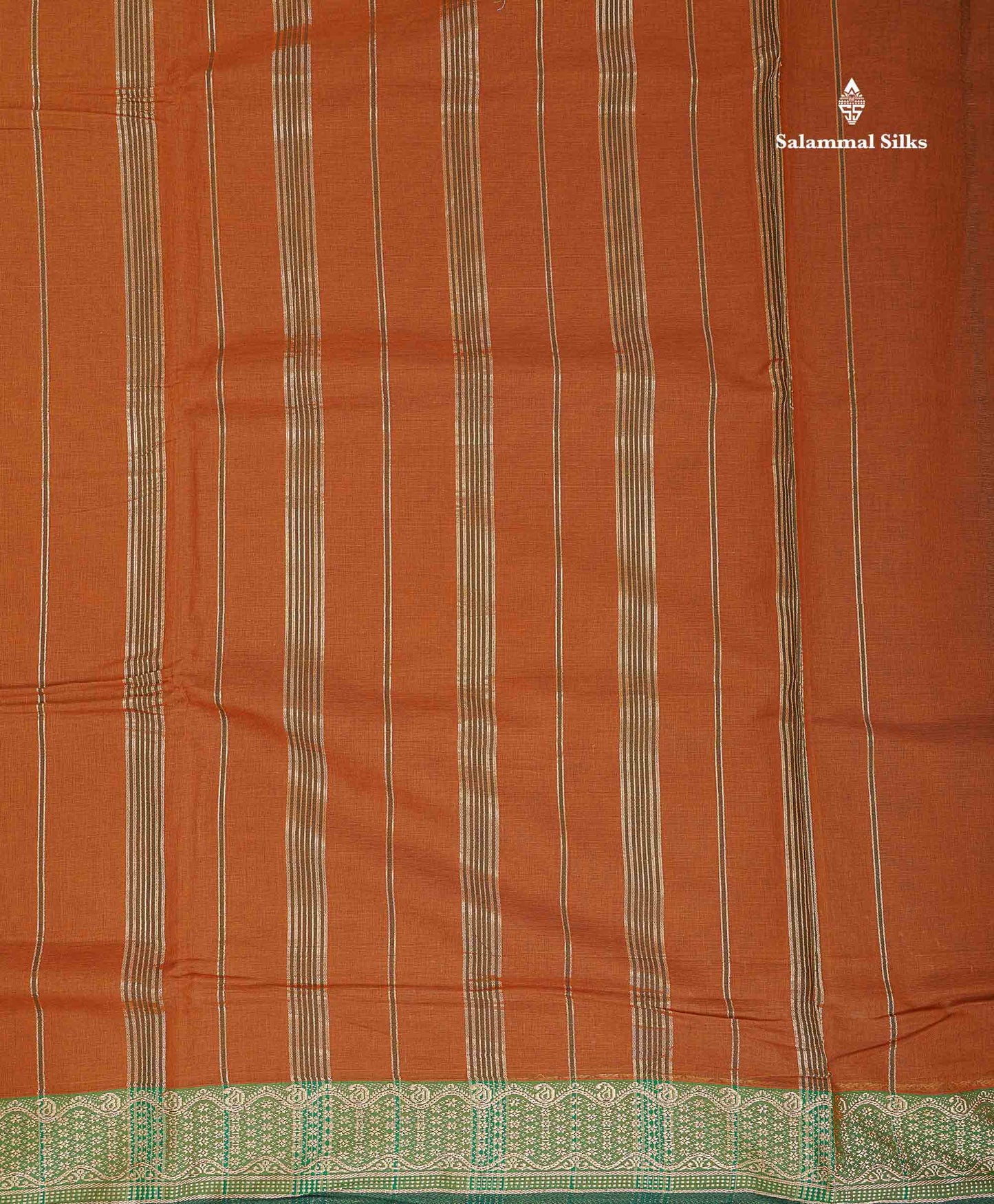 9 Yards Beautiful Light Brown Plain Pure Cotton Saree With Green Thread Work Border