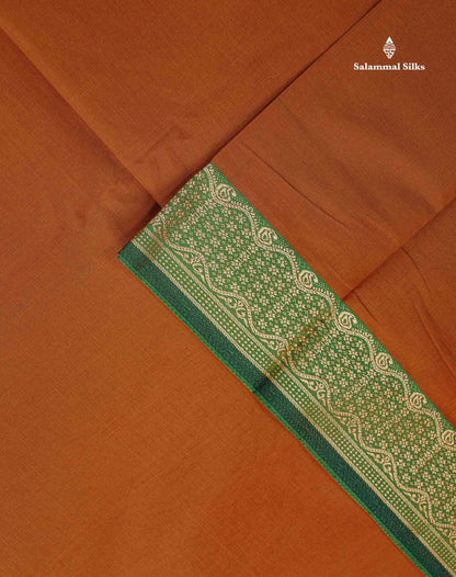 9 Yards Beautiful Light Brown Plain Pure Cotton Saree With Green Thread Work Border