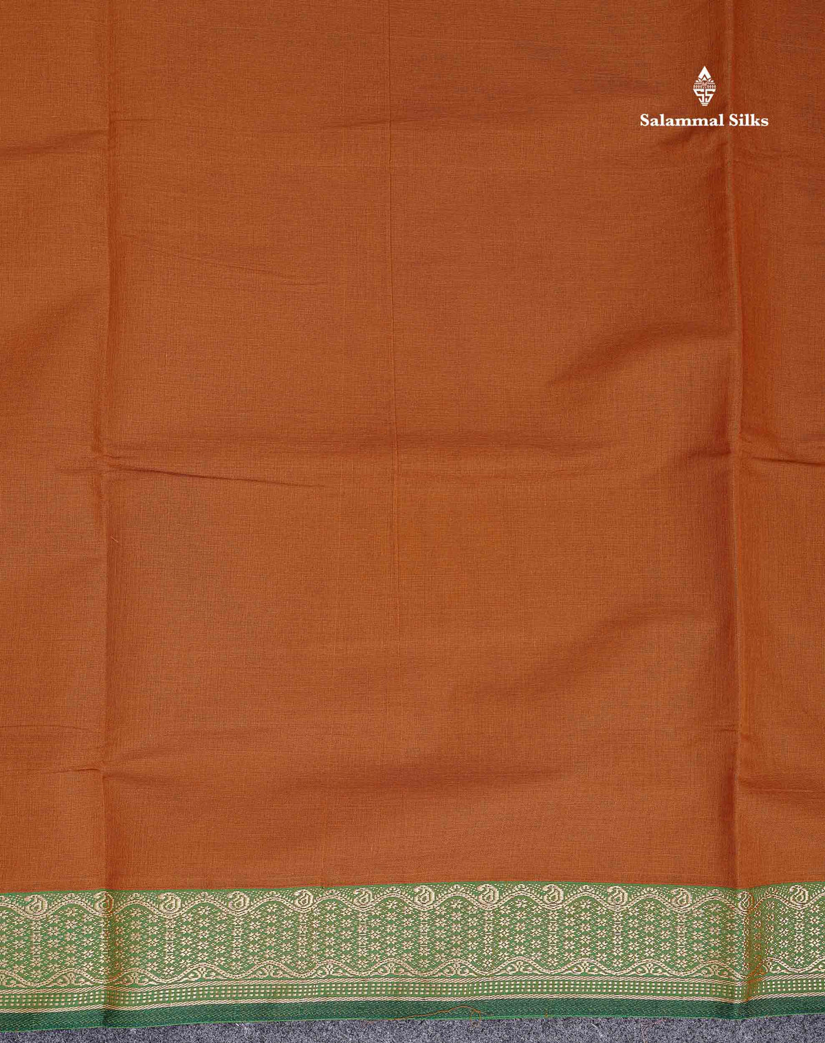 9 Yards Beautiful Light Brown Plain Pure Cotton Saree With Green Thread Work Border