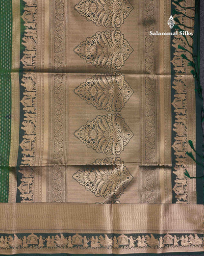 Beautiful Dark Purple Silver & Gold Zari  Semi Soft Silk Saree With Contrast Bottle Green Traditional Pallaku  Evening Morning Border