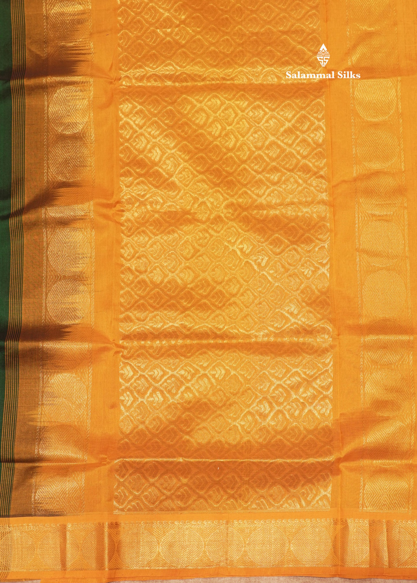 Bottle Green Colour Pure Silk Cotton Saree With Contrast Mustard Yellow Border