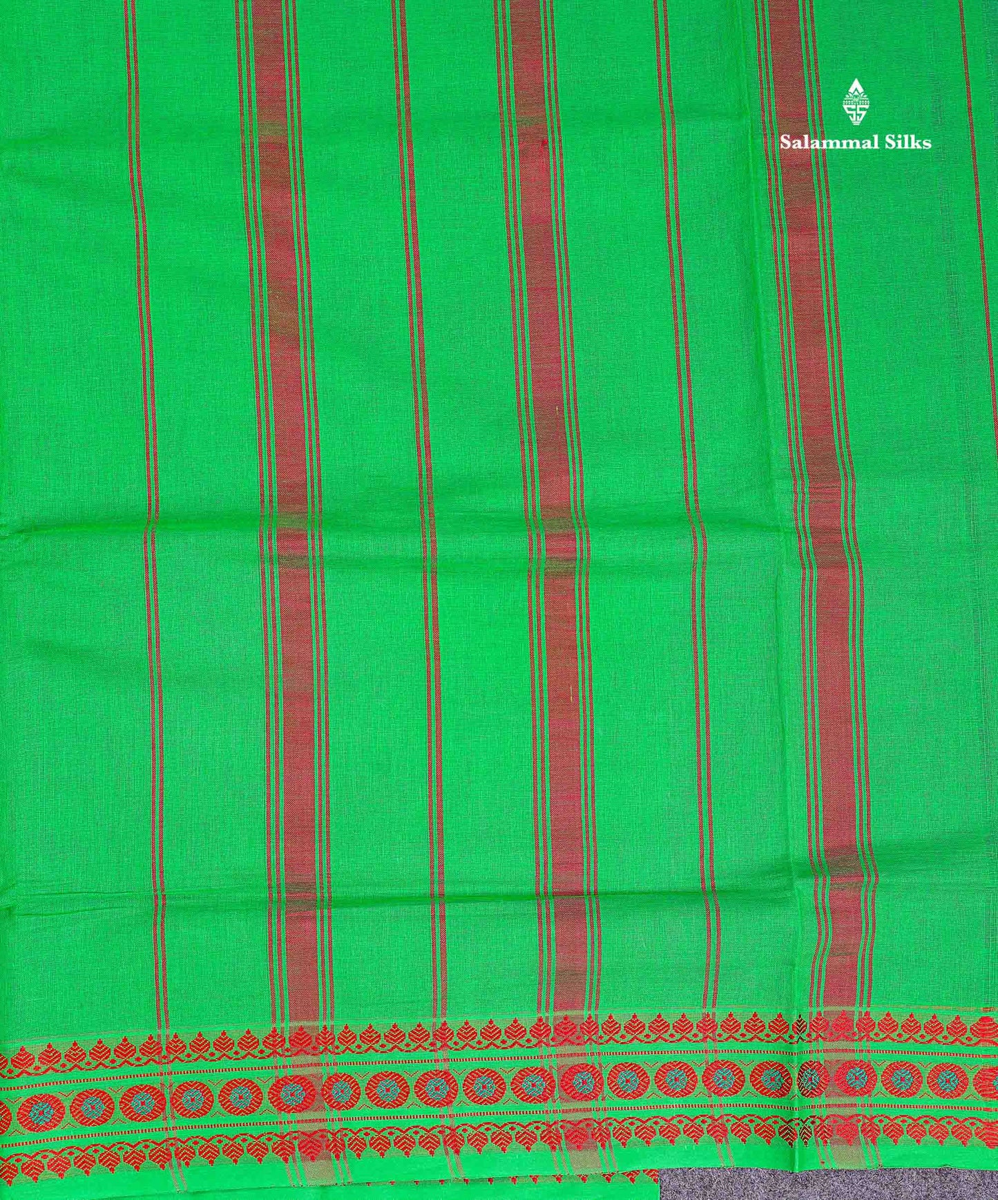 9 Yards Beautiful Light Green Plain Pure Cotton Saree With Meena Kari Thread Work Border