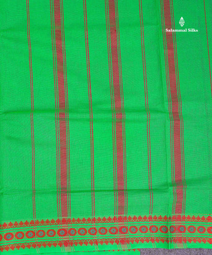 9 Yards Beautiful Light Green Plain Pure Cotton Saree With Meena Kari Thread Work Border