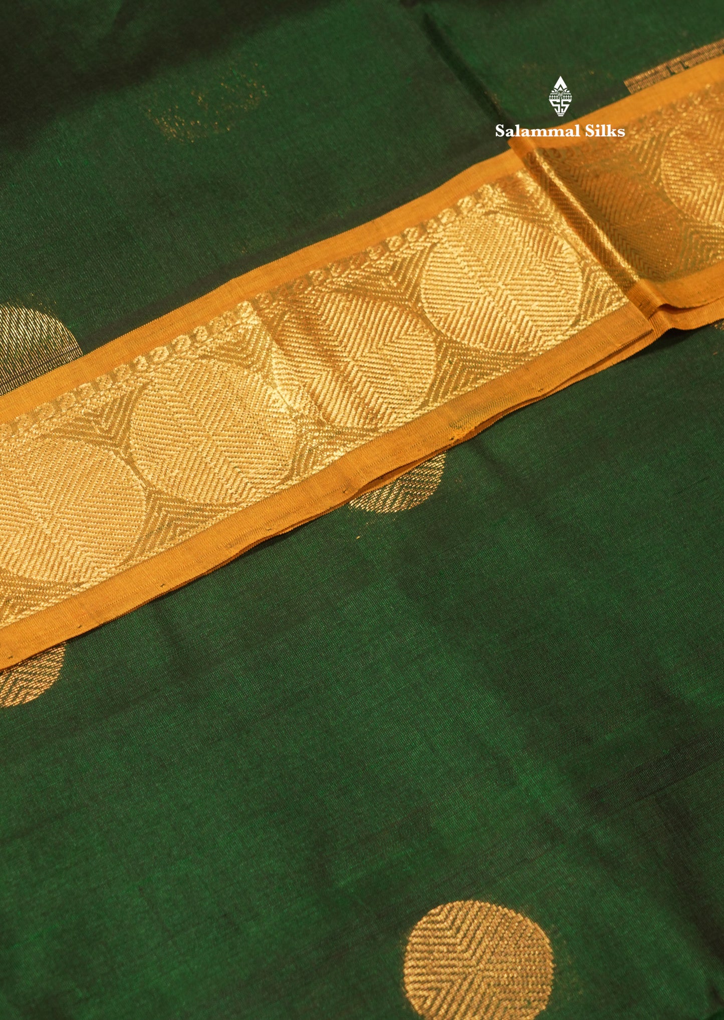 Bottle Green Colour Pure Silk Cotton Saree With Contrast Mustard Yellow Border