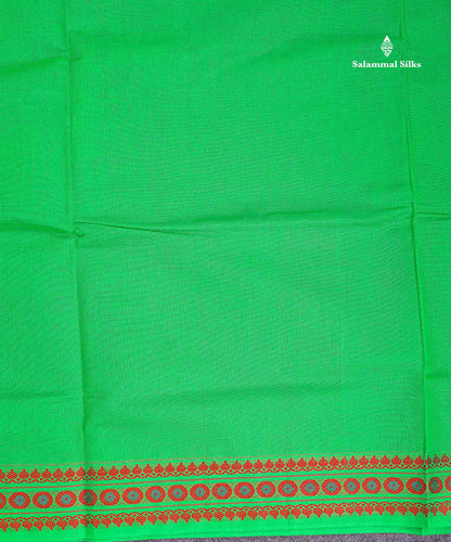 9 Yards Beautiful Light Green Plain Pure Cotton Saree With Meena Kari Thread Work Border