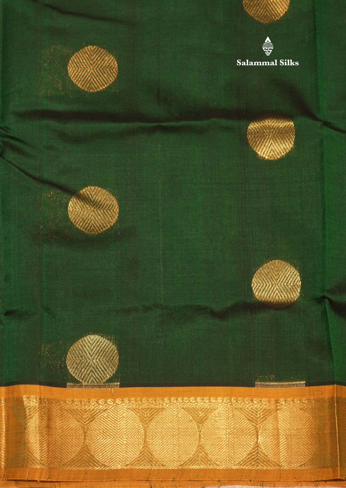 Bottle Green Colour Pure Silk Cotton Saree With Contrast Mustard Yellow Border