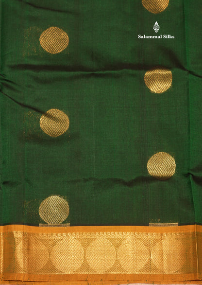 Bottle Green Colour Pure Silk Cotton Saree With Contrast Mustard Yellow Border