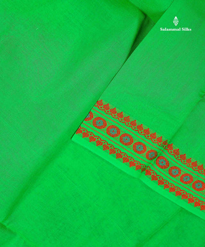9 Yards Beautiful Light Green Plain Pure Cotton Saree With Meena Kari Thread Work Border