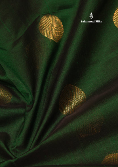 Bottle Green Colour Pure Silk Cotton Saree With Contrast Mustard Yellow Border