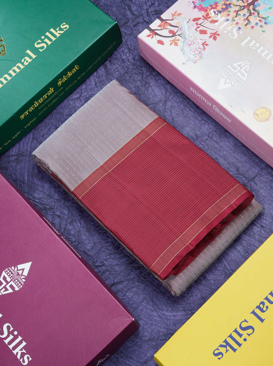 Dual Tone Light Maroon Pure Kanjivaram Silk Saree With Contrast Maroon Vairaoosi Border