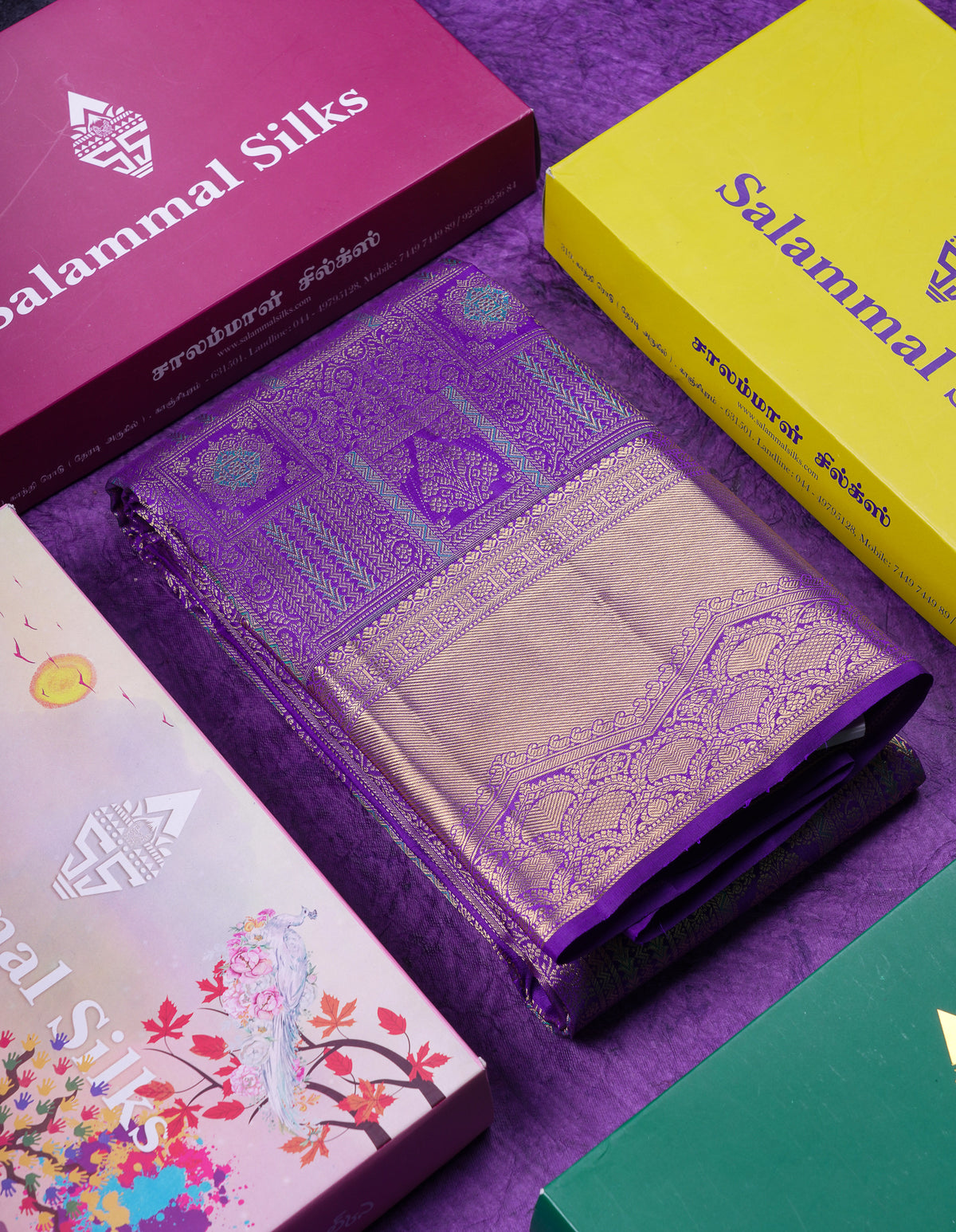 Beautiful Violet Menakari Work Bridal Pure Kanjivaram Silk Saree With Traditional Border