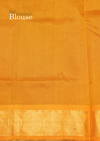 Bottle Green Colour Pure Silk Cotton Saree With Contrast Mustard Yellow Border