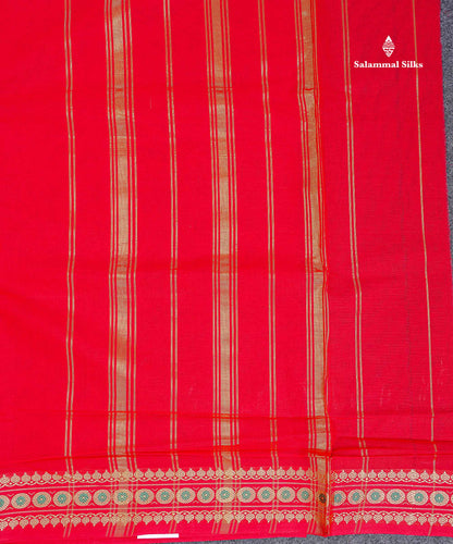 9 Yards Beautiful Light Green Plain Pure Cotton Saree With Meena Kari Thread Work Border