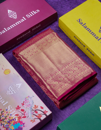 Beautiful Pink Bridal Pure Kanjivaram Silk Saree With Traditional Evening Morning Border