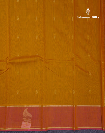 Beautiful Mustard Yellow Pure Cotton Saree With Contrast Dual Tone Pinkish Orange Border