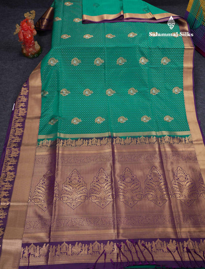 Beautiful Dark Purple Silver & Gold Zari  Semi Soft Silk Saree With Contrast Bottle Green Traditional Pallaku  Evening Morning Border