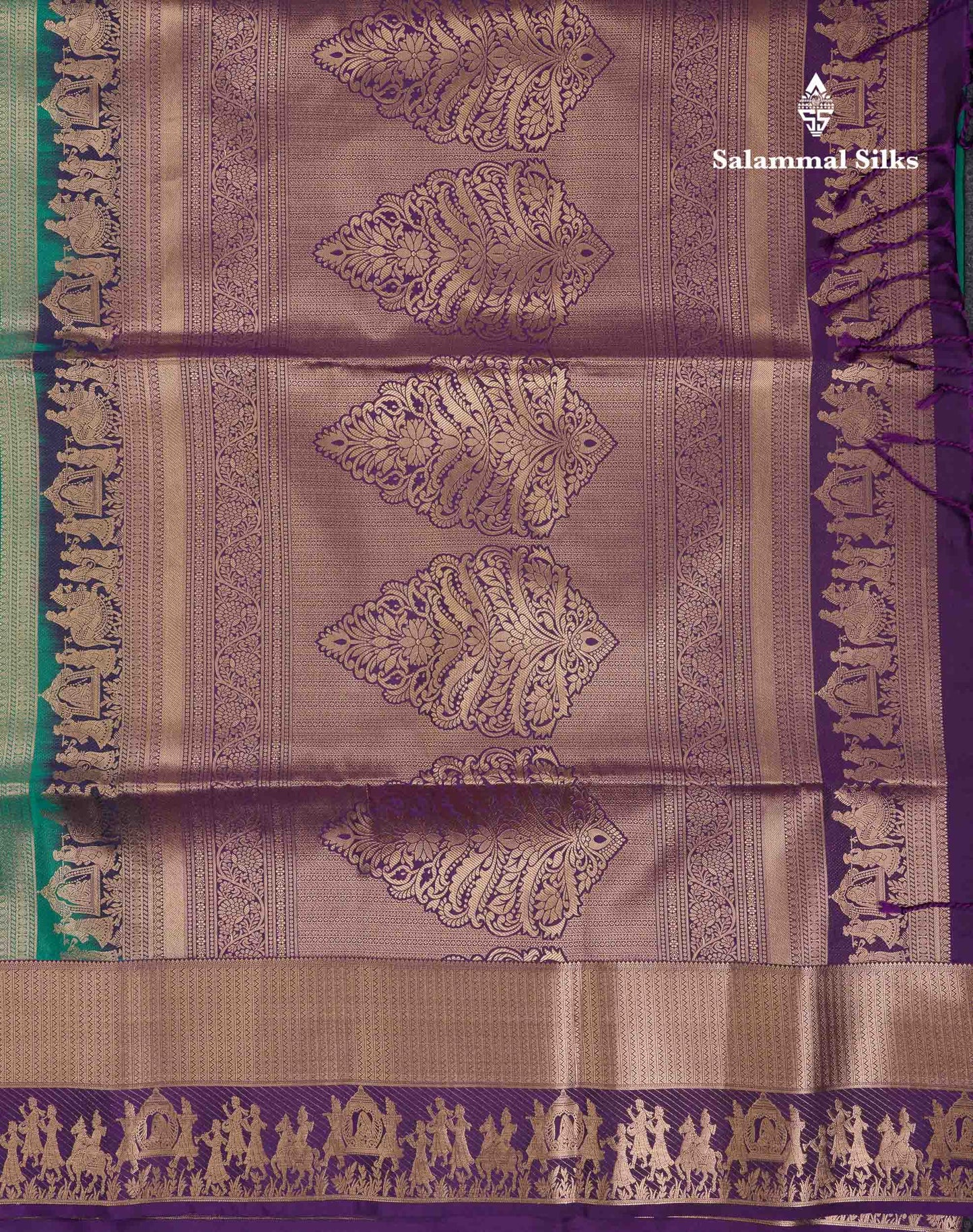 Beautiful Dark Purple Silver & Gold Zari  Semi Soft Silk Saree With Contrast Bottle Green Traditional Pallaku  Evening Morning Border