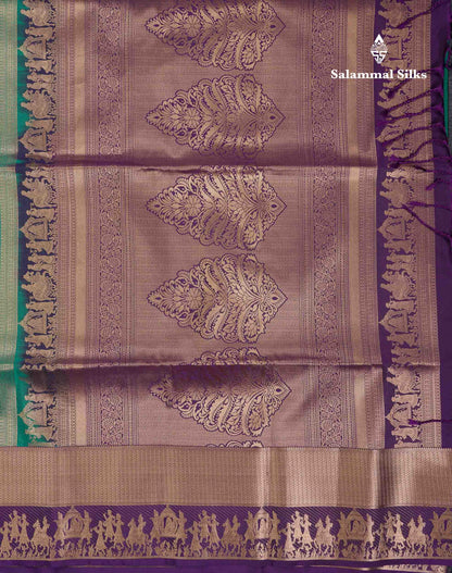 Beautiful Dark Purple Silver & Gold Zari  Semi Soft Silk Saree With Contrast Bottle Green Traditional Pallaku  Evening Morning Border