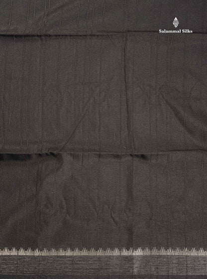 Semi Tussar Saree - Black Colour Plain Body With Fancy Border