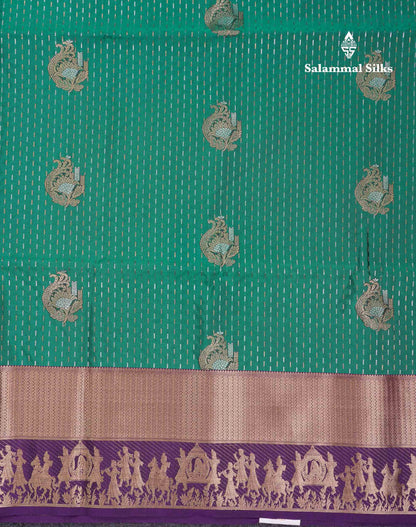 Beautiful Dark Purple Silver & Gold Zari  Semi Soft Silk Saree With Contrast Bottle Green Traditional Pallaku  Evening Morning Border
