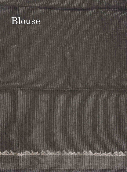 Semi Tussar Saree - Black Colour Plain Body With Fancy Border