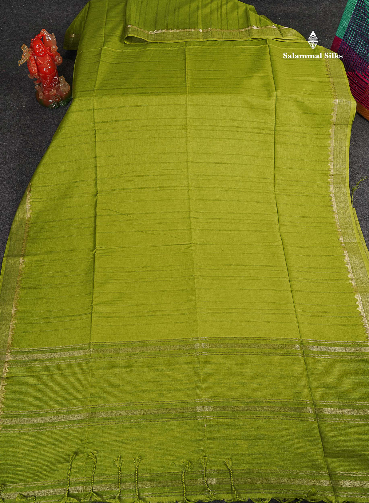 Semi Tussar Saree - Parrot Green Colour Plain Body With Fancy Border 