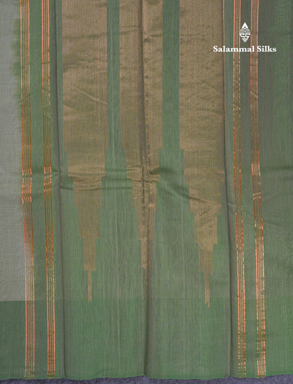 Beautiful Moss Green Pure Cotton Saree With Contrast Light Green One Side Border