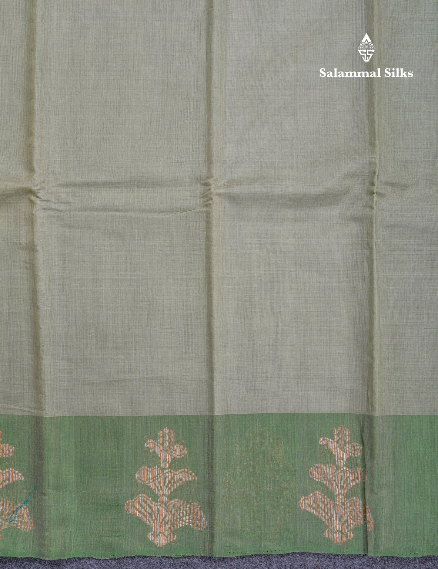 Beautiful Moss Green Pure Cotton Saree With Contrast Light Green One Side Border