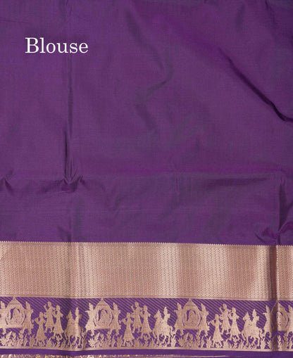 Beautiful Dark Purple Silver & Gold Zari  Semi Soft Silk Saree With Contrast Bottle Green Traditional Pallaku  Evening Morning Border