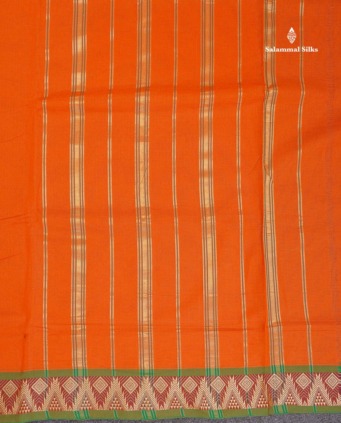 9 Yards Beautiful Orange Plain Pure Cotton Saree With Maroon Border
